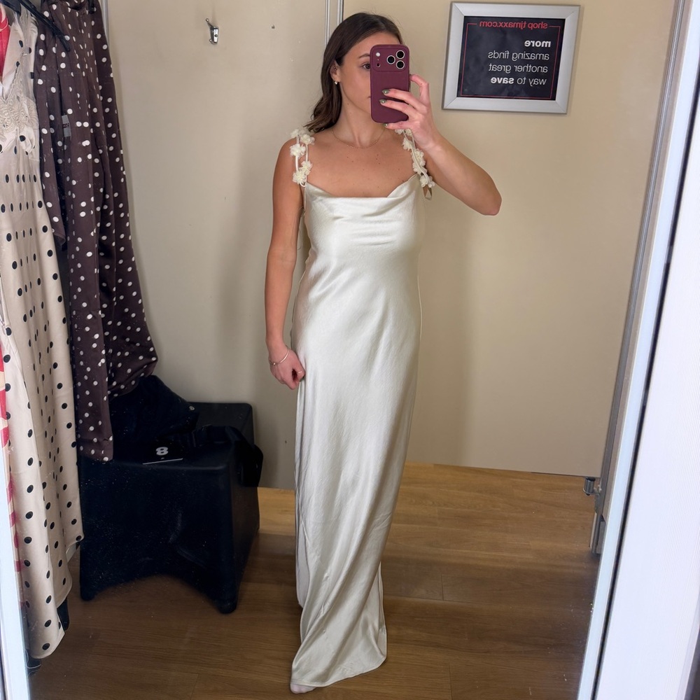 Caroline Constas Satin Dress with Floral Strap Detail - Picture 2 of 6